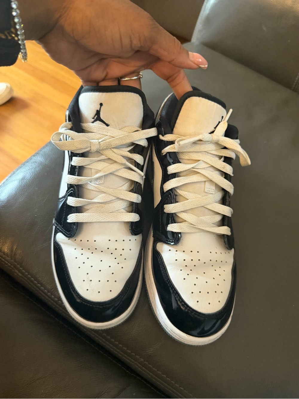 Nike Air Jordan 1 Low White & Black Patent Leather Sneakers